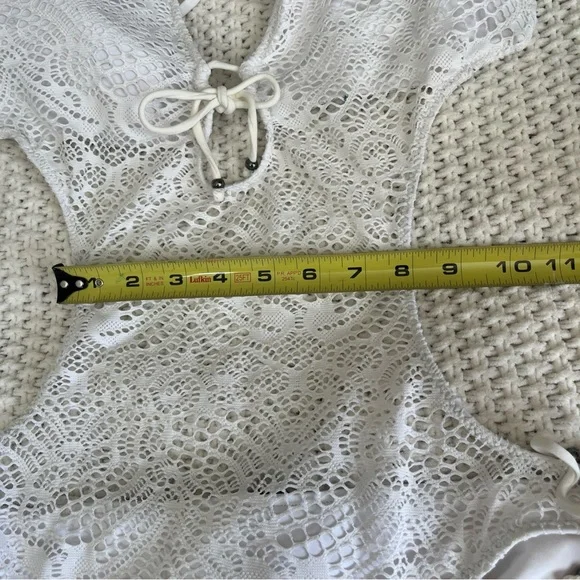 Polo Ralph Lauren White Lace Crochet Women’s One Piece Swimsuit Blue Label - Picture 5 of 12